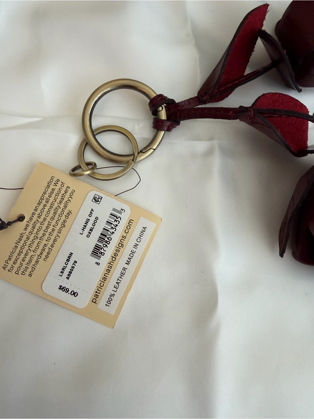Patricia Nash Oxblood Leather Rose Purse Charm Key Fob NWT - Picture 6 of 8